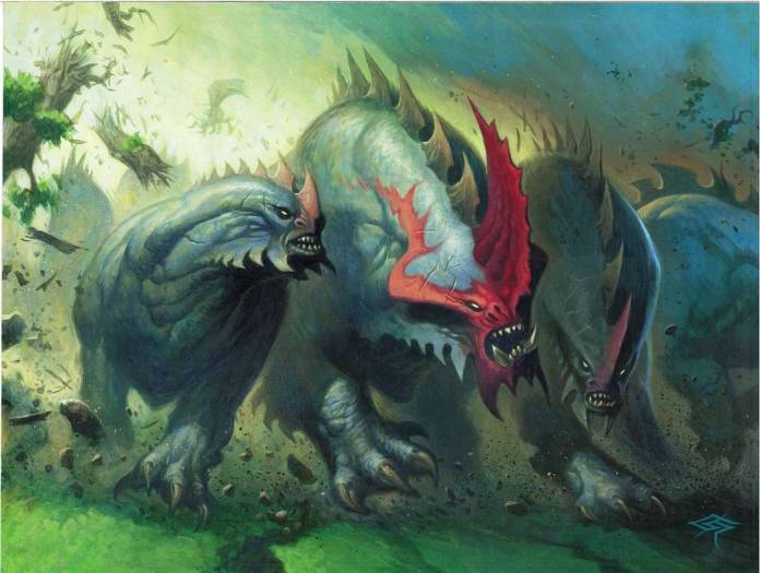 Rampaging Baloths (Zendikar) - art by Steve Prescott