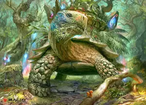 Blossoming Tortoise (Wilds of Eldraine) - art by Simon Dominic