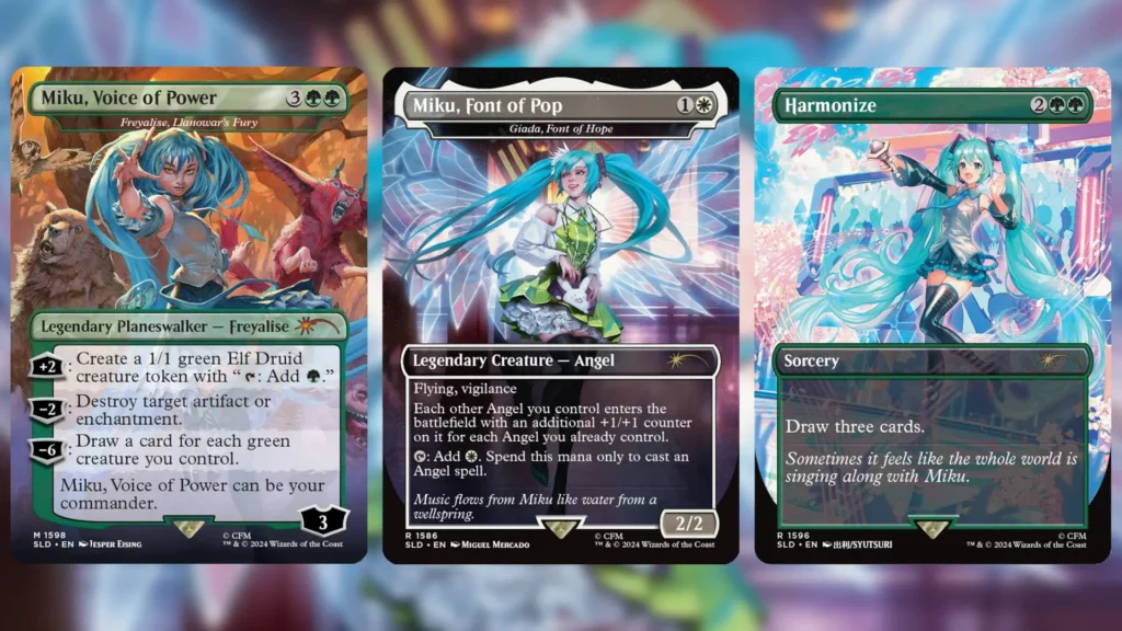 Miku, Divine Diva se dispara a más de $70 tras el leak del precon de Hatsune Miku en Commander. 4 Hatsune Miku MTG Cards 1024x576